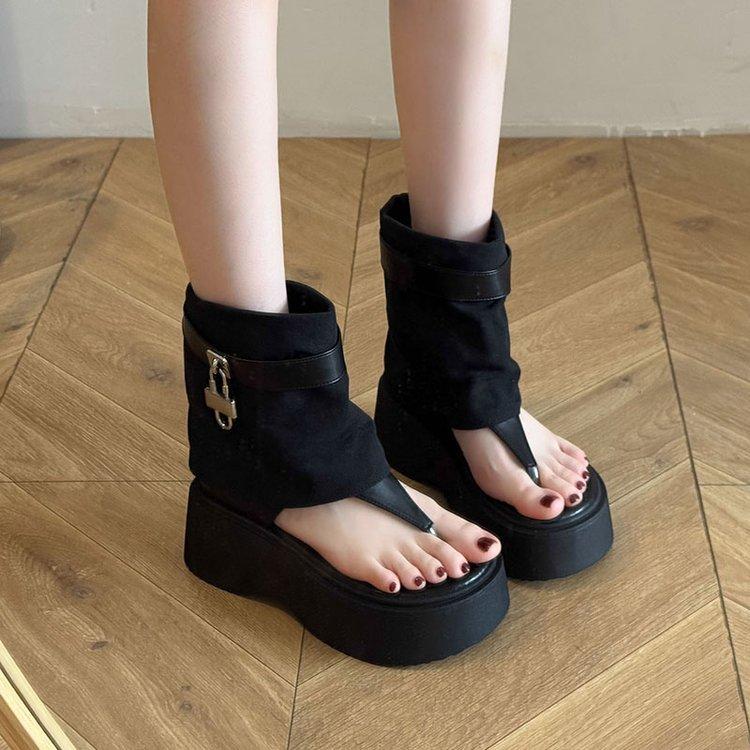 Fashion Women's Fashion Platform Trousers Cool Boots Women's Herringbone Toe Roman Sandals Small Stacks Out Short Boots Sandalias Mujer