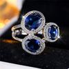 Luxury Female Blue Oval Finger Ring Vintage Silver Color Wedding Band Bridal  For Women