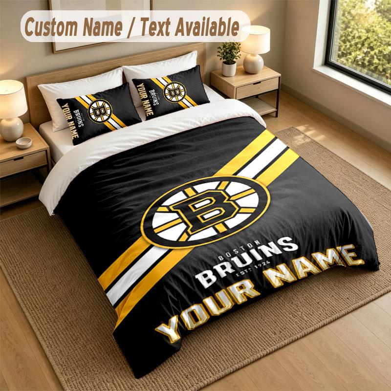 Bedding Set 1 Duvet Cover 2 Pillowcases Boston Bruins Print Soft Bed Linen Bedroom Decor