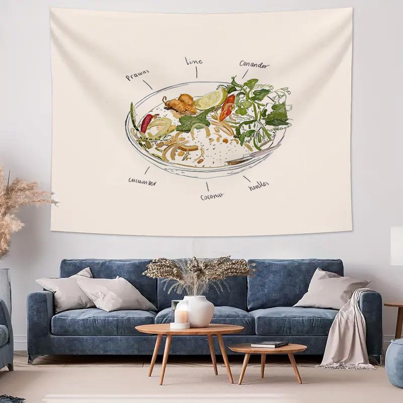Seafood Ramen Tapestry Japanese Noodle Wall Hanging Anime Room Decor Aesthetic Bedroom Dorm Wall Art Coastal Home Decor