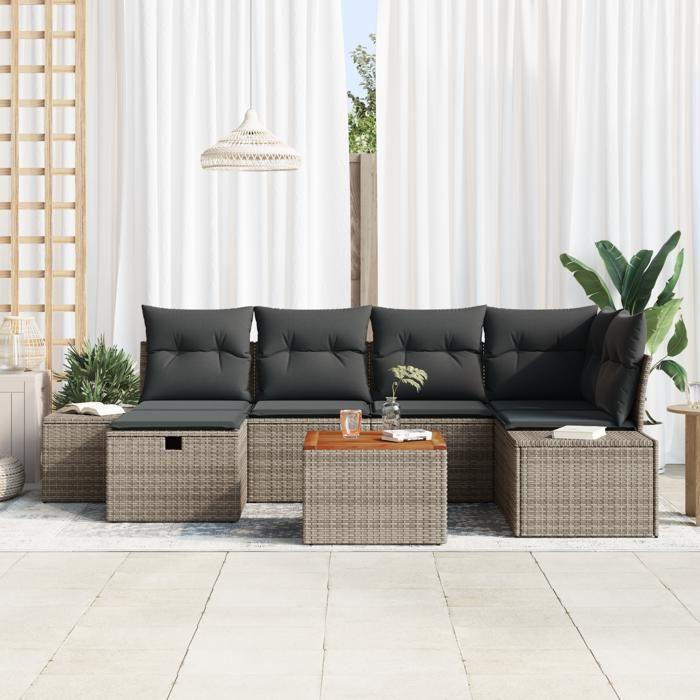 VidaXL Ensemble de canapé de jardin 7 pièces avec coussins gris en poly rattan 3360926