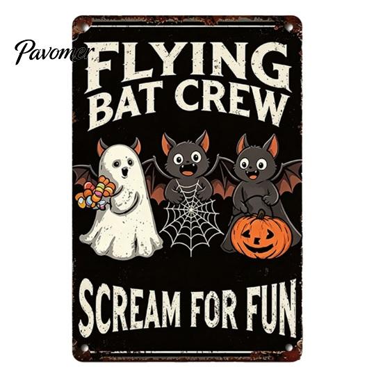 Retro Halloween Decor Wall Sign, Pumpkin Ghost Bathroom Metal Party Ornaments Art Witch Cat Festival Sign for Bar Home Room Vintage Signs