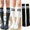 3 Pairs Long Black White Calf Socks Five Finger Cotton Stockings For Women Girls Striped Split Toe Sport Knee Socks Five Fingers