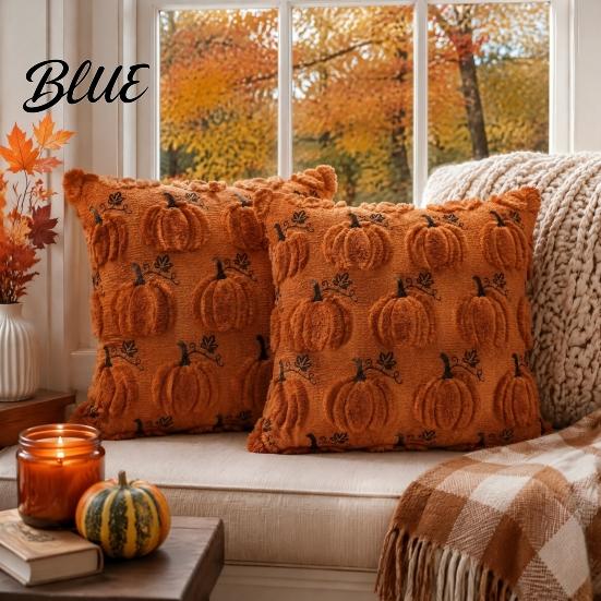 Decorative Pumpkin Accent Thanksgiving Cushion Cover Plush Embroidered Throw Pillow Soft Case Cozy for Farmhouse Home Autumn Decor Square