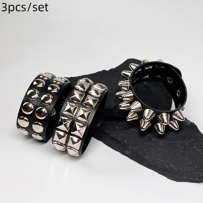Gotisches Harajuku Nietenarmband Schwarzes Pu-Lederarmband Für Damen Herren Vintage Punk Breite Armreifen Schmuck