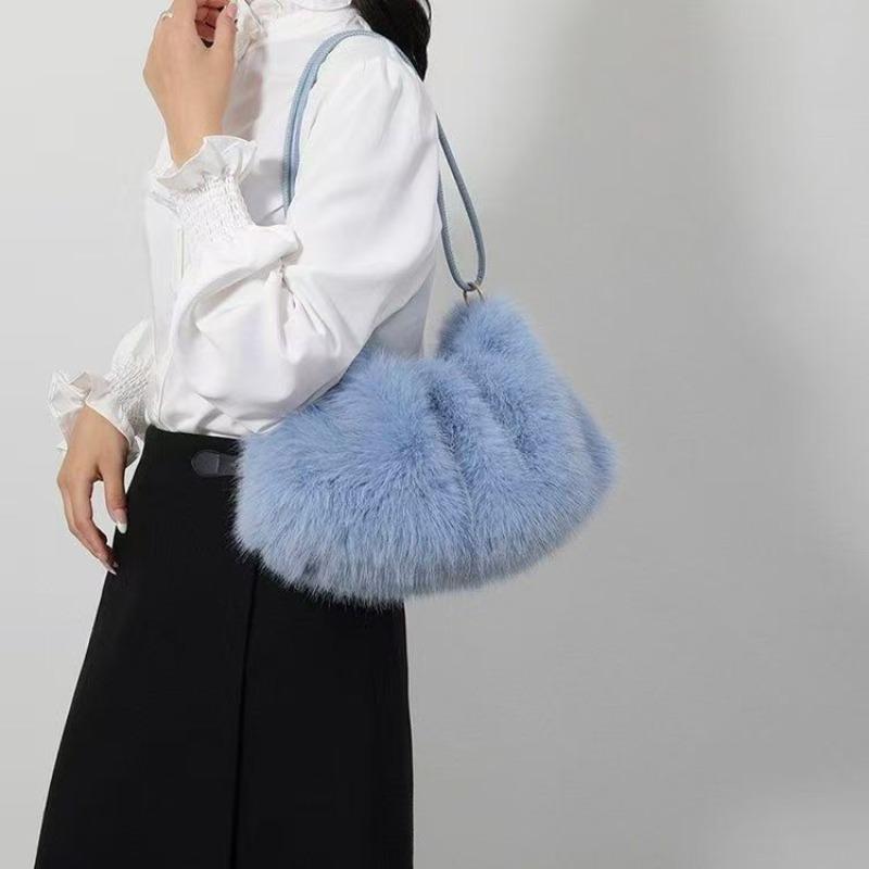 Women Faux Rabbit Fur Plush Shoulder Bag Elegant Soft Crossbody Handbag Fashionable Fluffy Purse Gift For Friends