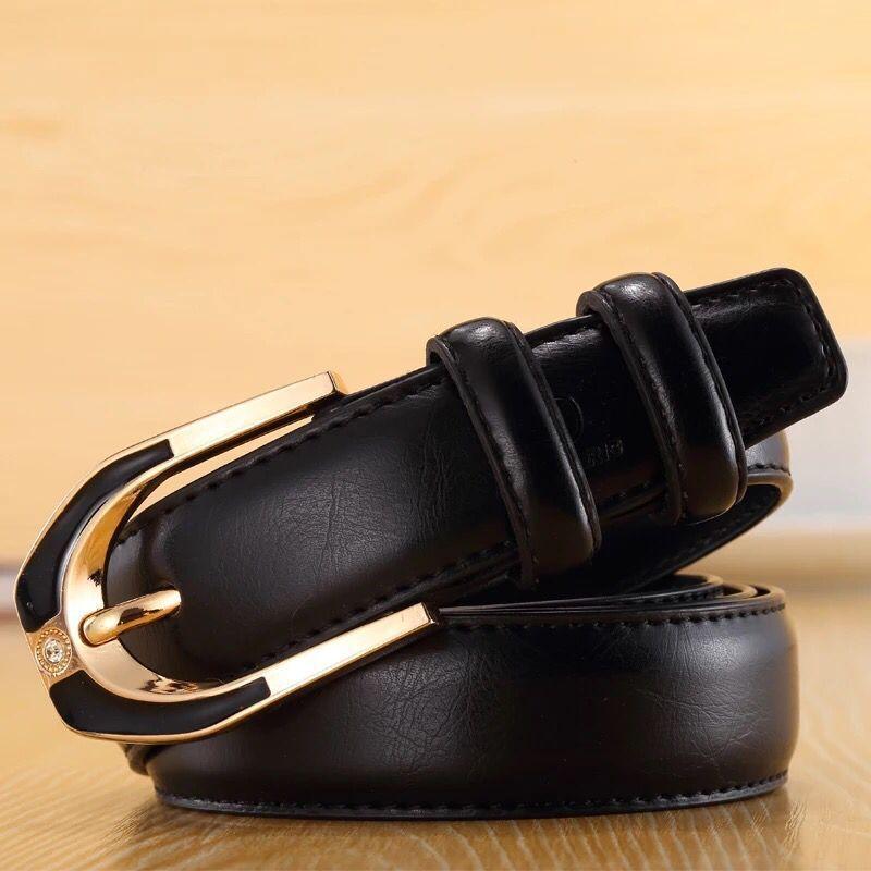 Straight Fire Fashion Dames leren gesp riem mode dames 3.0 fijne broek riem snoep kleur 110cm zwart