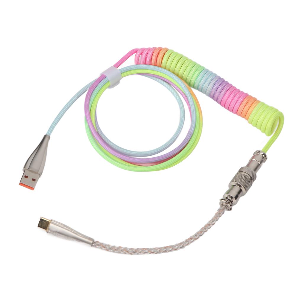 Gaming Keyboard Cable Gradient Color RGB Luminous Custom Mechanical Keyboard Retractable USB C Coiled Spring Cable Type