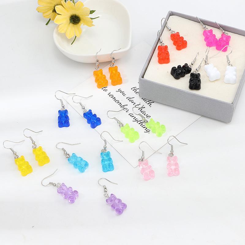 Colorful Jelly Resin Bear Earrings - European & American Fashion