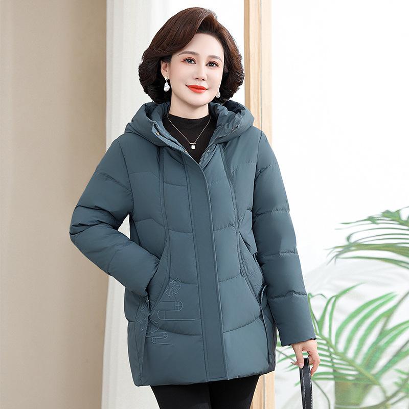 Jachetă de puf pentru femei de lungime mijlocie de iarnă nouă mărime mare îngroșată largi jachetă de mamă de vârstă mijlocie și în vârstă