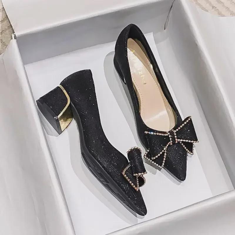 WD Skirt French Thick Heeled Pointed Toe Pumps for Women - 2024 Autumn Collection, Sizes 35-41