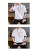 Men's Loose V-Neck Linen Tang Suit T-Shirt - Retro Chinese Style, Short-Sleeved, Cotton and Linen Blend, Fashionable for Larger Sizes