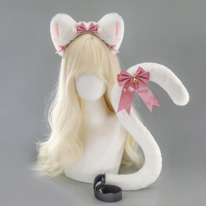 Fasce per Capelli con Orecchie da Gatto Peluche Per Costumi da Cameriera Anni 2000 Accessorio per Capelli Morbido con Fiocco a Nastro 6 Colori