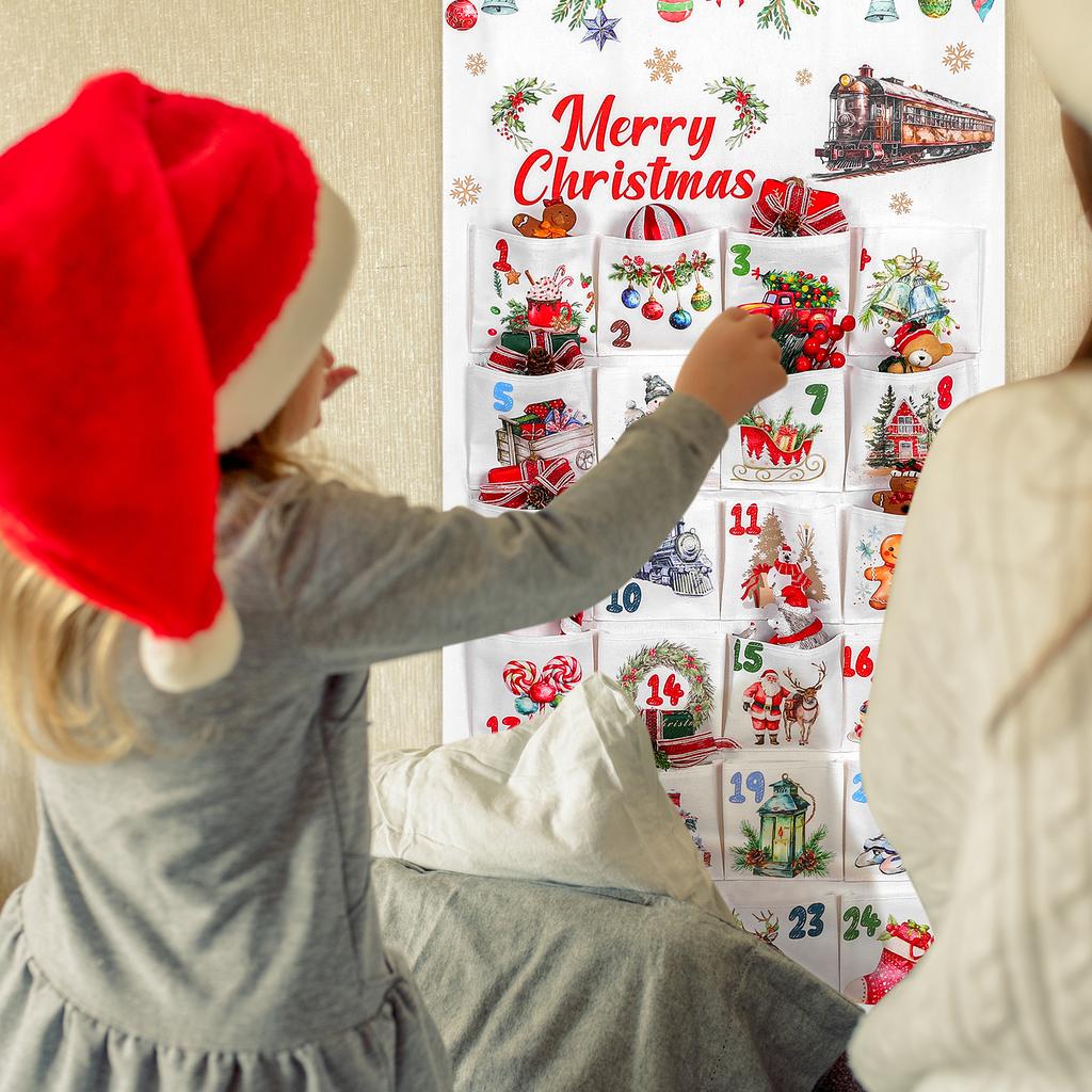 Tkaninowy Kalendarz Adwentowy Świąteczny Z Kieszonkami 24 Dni Odliczanie do Świąt Kalendarz Adwentowy Wiszący Kalendarz Odliczający Do Wypełnienia Reus