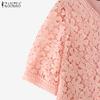 ZANZEA Women Summer V-Neck Short Sleeve Casual Lace Patchwork Blouse