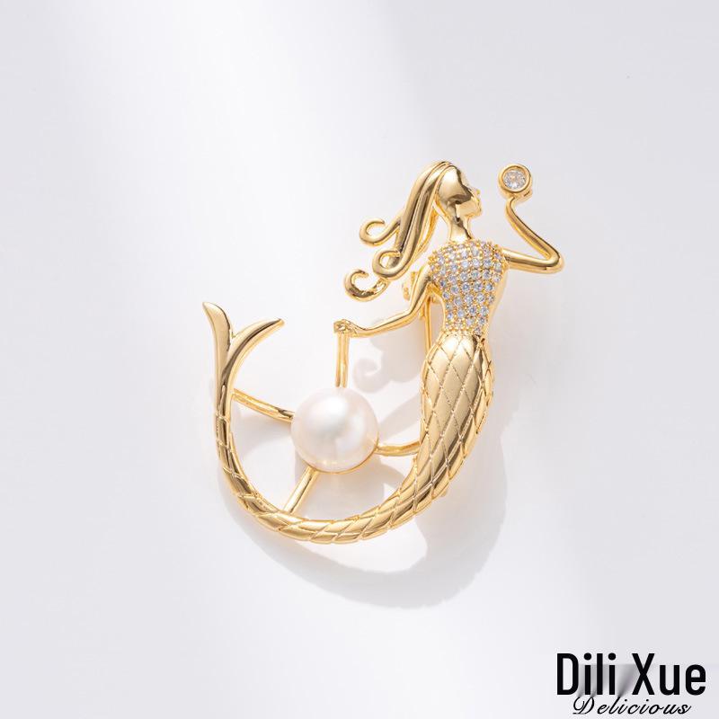 

Dilly Snow Sirinia Exquisite 3D Mermaid Brooch with Freshwater Pearl Holder