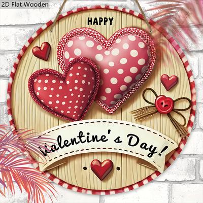 Valentinstag Holzschild mit romantischem Liebesmuster - Dekorative Plakette mit "Happy Valentine's Day" - Ideales Geschenk für Paare
