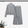 ZANZEA Women Long Sleeve Stripe Splice Blouse and Pants Casual Two Piece Suit Sets