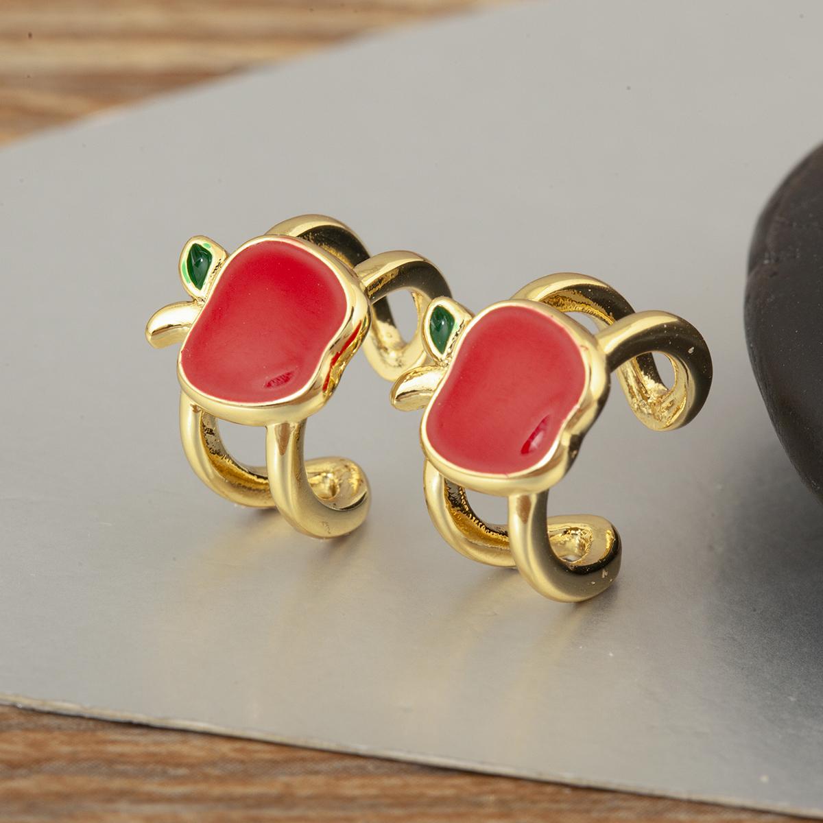

Nidin New Trendy Enamel Drip Oil Strawberry/Cherry/Watermelon/Apple Shape Ear Clip Earrings No Piercings For Women Girls Jewelry
