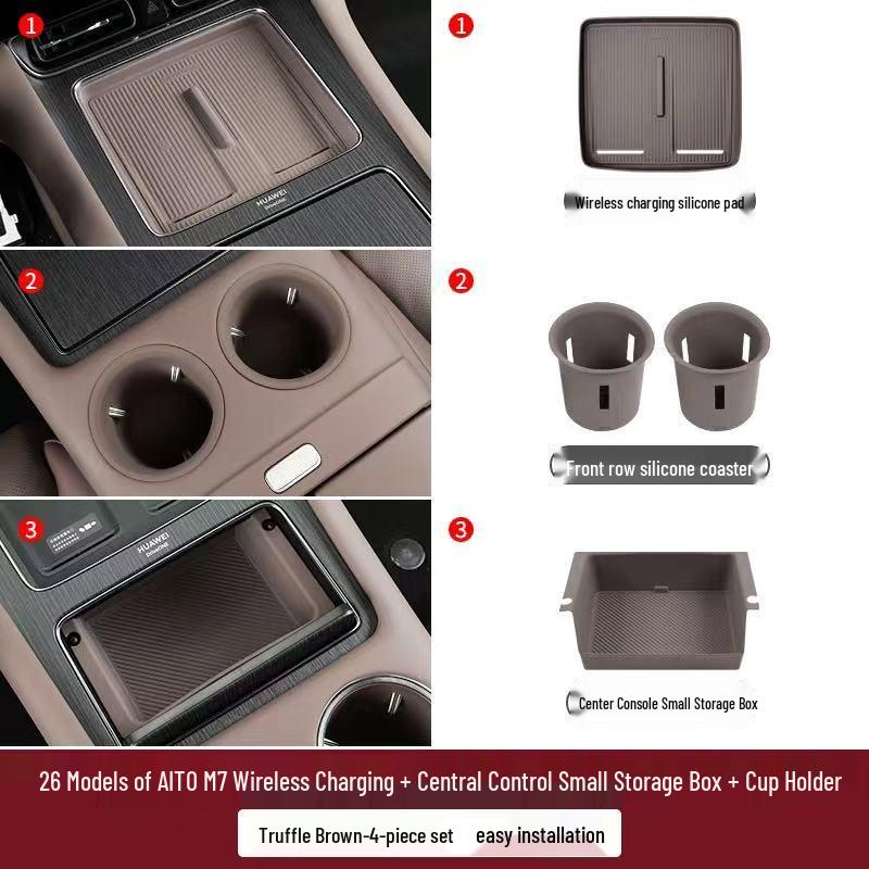 

Compatible with 26 AITO M7 models, this silicone car interior set features wireless charging capabilities and decorative modifications.
