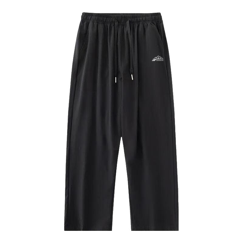 Warrior Casual Pants for Men, Winter Fleece-Lined Straight Wide-Leg Trousers, Men's Sports Sweatpants, Warm Long Pants for Men, Black XL