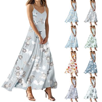 Women's Summer Casual Fashion Print Dresses V-Neck Sleeveless Dresses