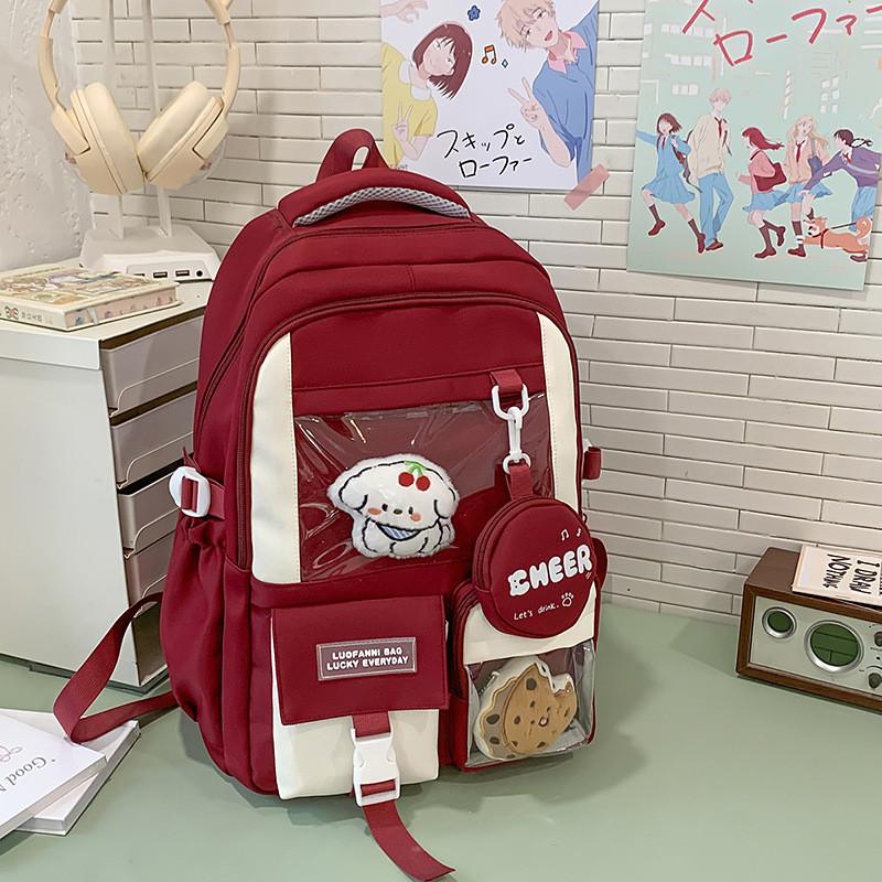 Color Fashion Blocked Letter Pattern Backpack With Compartment Transparent
