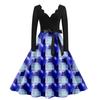Women's Casual Fashion V Neck Long Sleeve Cute Printed Vintage Long Dress