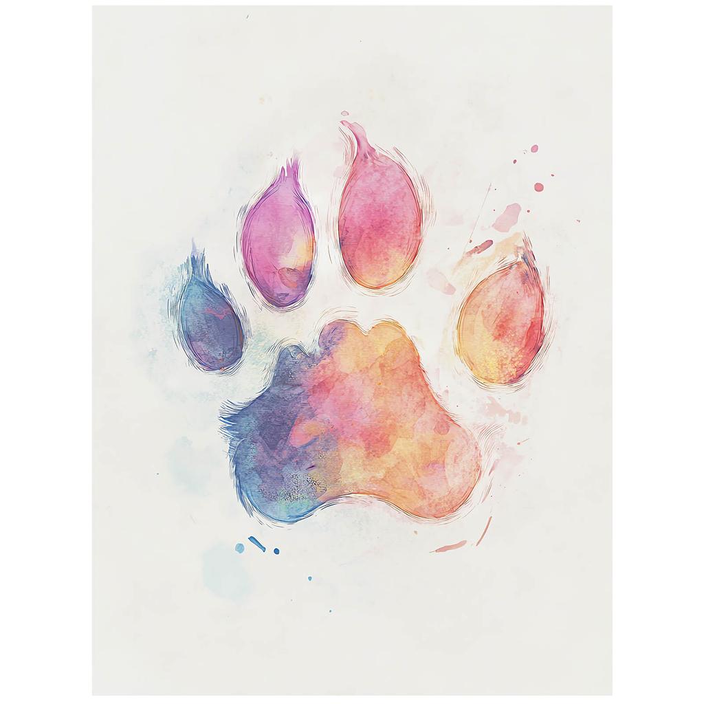 Poster Paw Print In Colors Poster Paw Print In Colors, 30X40 Cm, Unframed, Premium Canvas On Stretcher