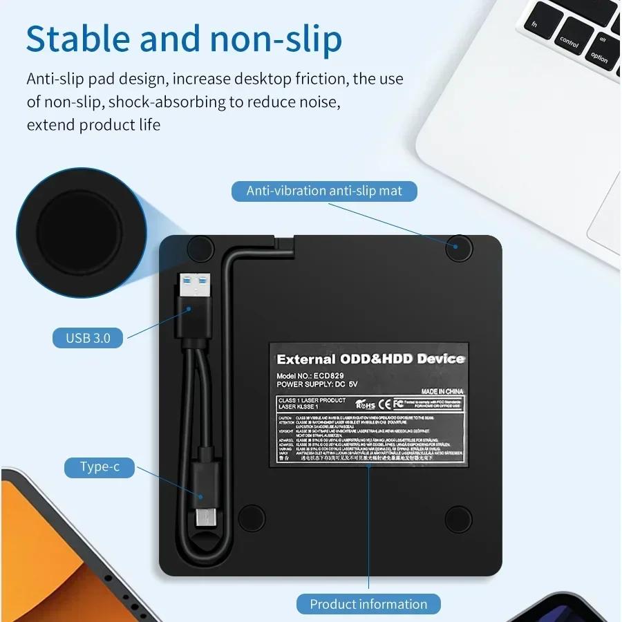 2 In 1 USB 3.0 Type C Slim External DVD RW CD Players Writer Reader Optical Drives PC Laptop Desktop Portable DVD Burner Drive