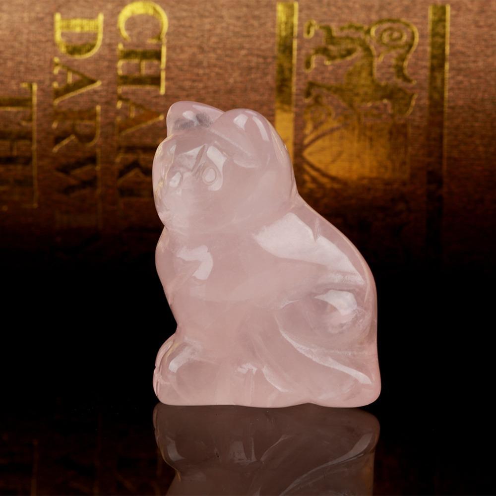 Pink Rose Quartz Figurine 1.5 Inch Mini Gift Cat Figurine Pink Gemstone Carving Home Decor