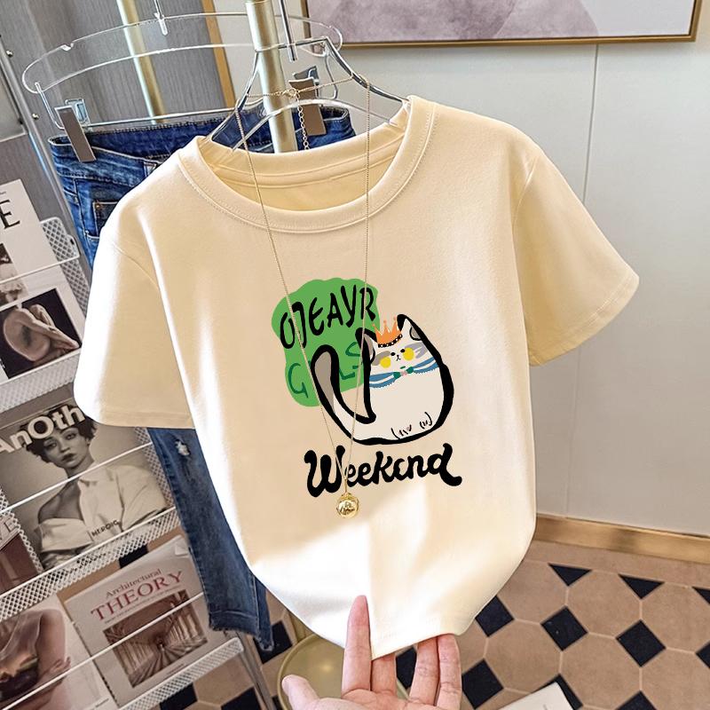 

2025 Лето Хлопок Круглый вырез Плечо Короткий рукав Футболка Женская Абрикосовая Свободная ins Прилив Топ с половиной рукава Универсальная футболка S