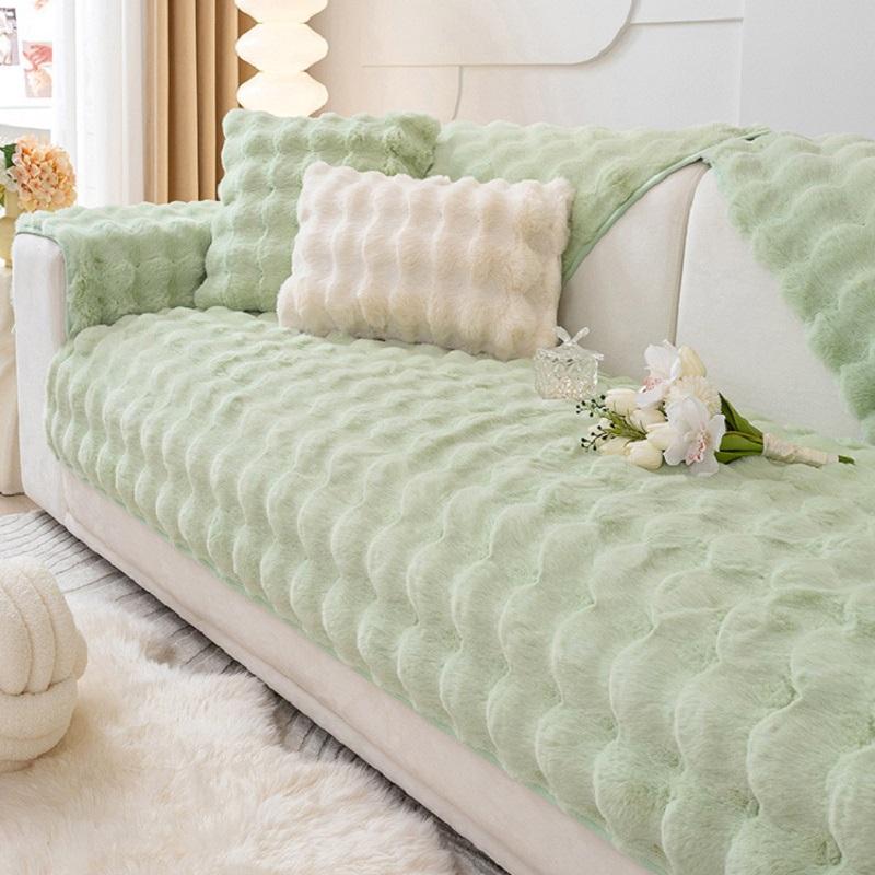 

Мягкий меховой чехол для дивана из кролика, универсальное нескользящее одеяло, коврик, зимнее теплое удобное полотенце, подушка для дивана для гостиной, домашний декор 110x210