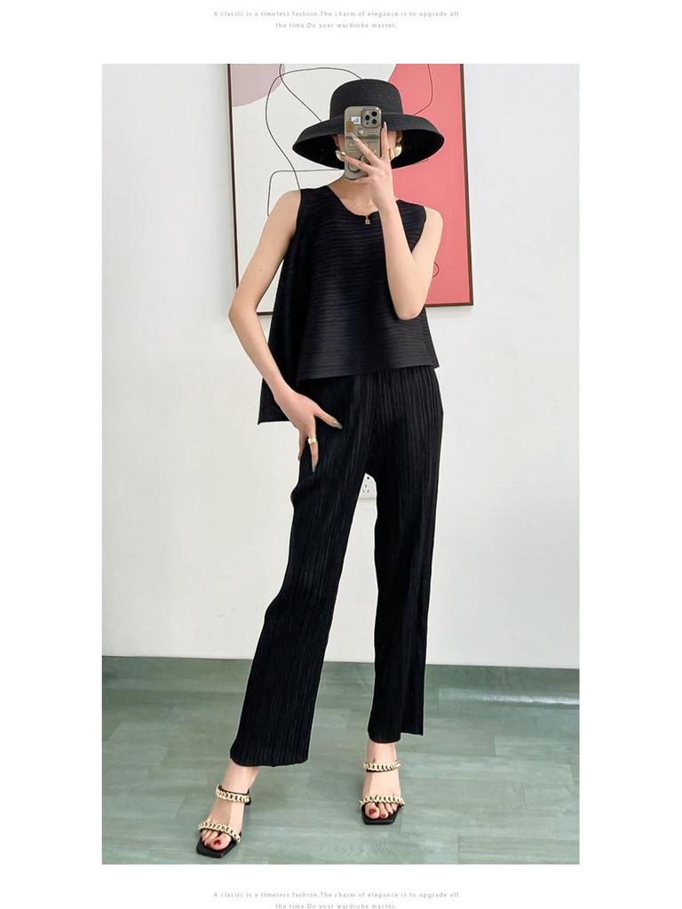 2024 Damen Sommer Mode Unregelmäßiges Plissee Ärmelloses Top