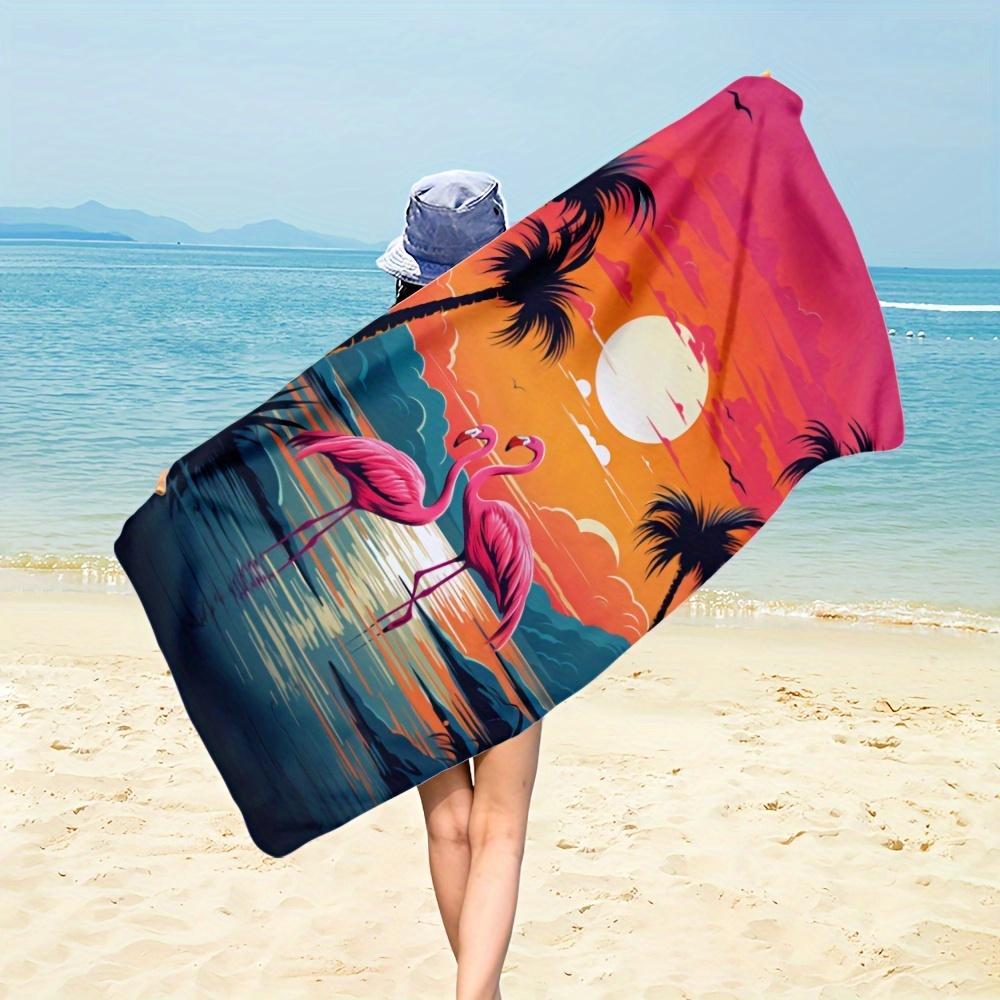 Flamingo Sunset Beach Towel Quick Dry Sand Free Microfiber Absorbent Lightweight for Summer Pool Travel Vacation