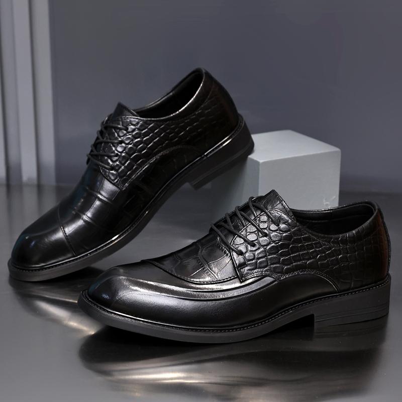 Fashion Golden Sapling Cowhide Men Shoes Male Party Dress Formal Lace Up Oxfords Shoe Genuine Leather Derby High Quality Thick Bottom