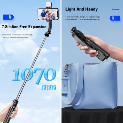Palo Selfie multifunción de 107cm/42 pulgadas, trípode de escritorio, 7 secciones, giratorio de 360 ​​grados con teléfono extraíble