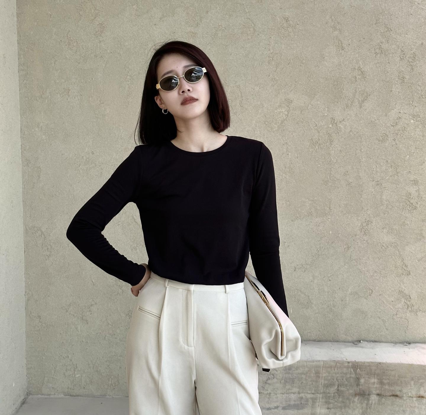 Women s Slim Fit Long Sleeve Cotton T-Shirt - Spring/Autumn 2025 Collection S (Weight 90-100 Jin)