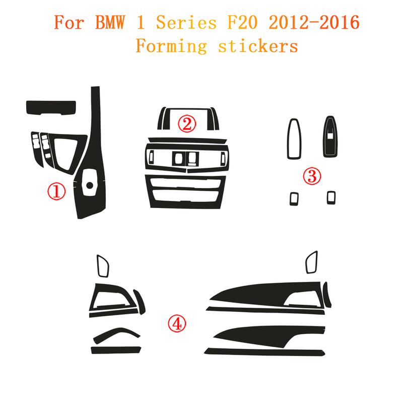 For BMW 1 Series F20 2012-2016 Interior Central Control Panel Door Handle 5D Carbon Fiber Stickers Decals Car Styling Accessorie