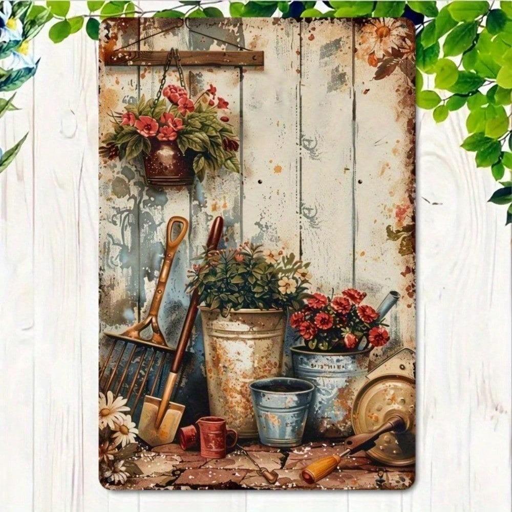 

Vintage Metal Wall Art Sign Rustic Iron Garden Decor OldFashioned Tools Home Outdoor Patio 20x30cm（7.8x11.8inch）