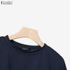 ZANZEA Women Long Sleeve Round Neck Plaid Splicing Casual Basic Pullover Tops Blouse