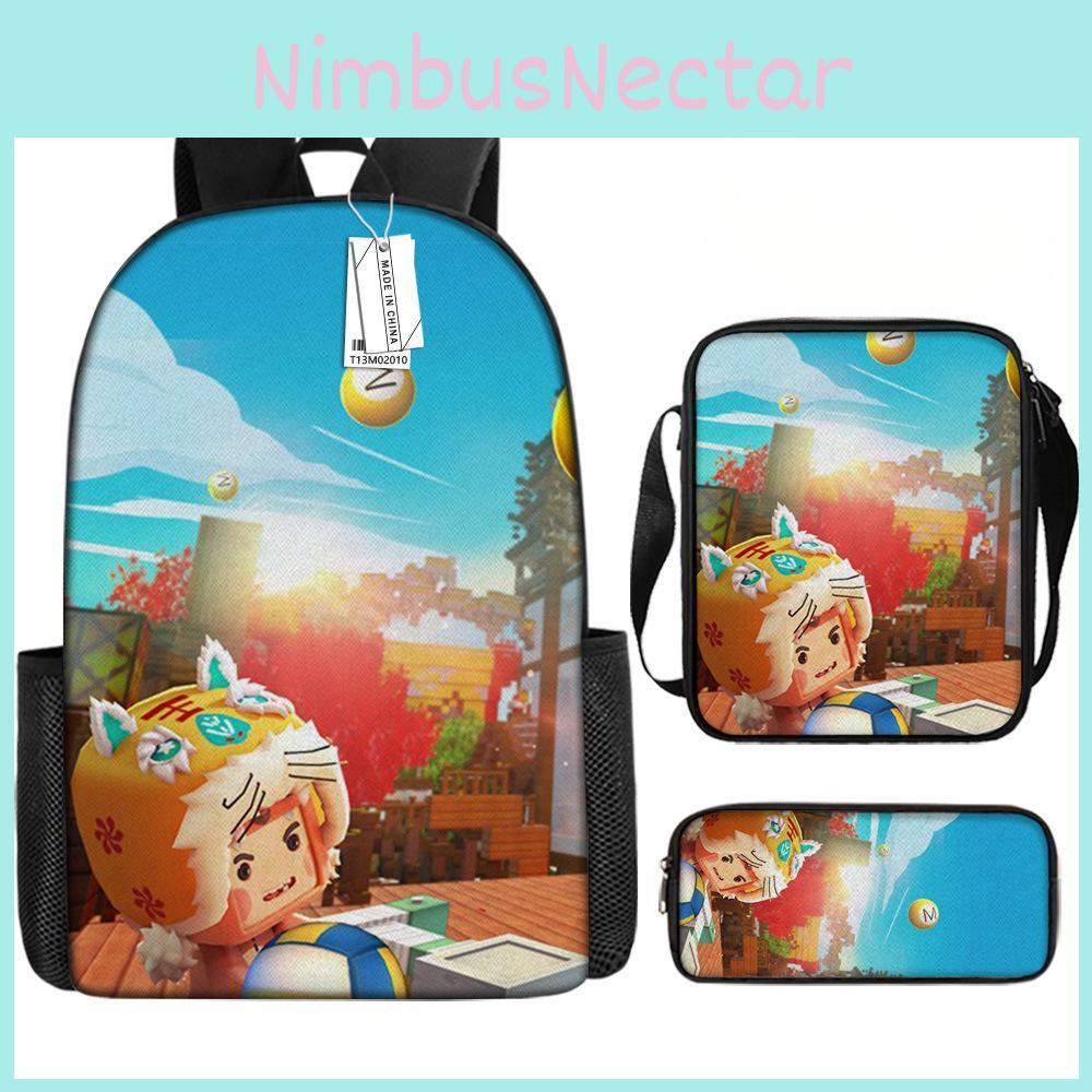 Mini World Kids 3piece Backpack Set Breathable Oxford Polyester For School Students