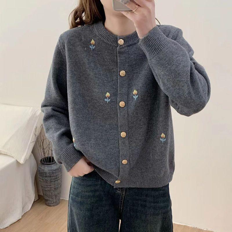 Korean Fashion Soft Embroidered Sweet Sweater Knit Cardigan Women Designer Versatile Coat