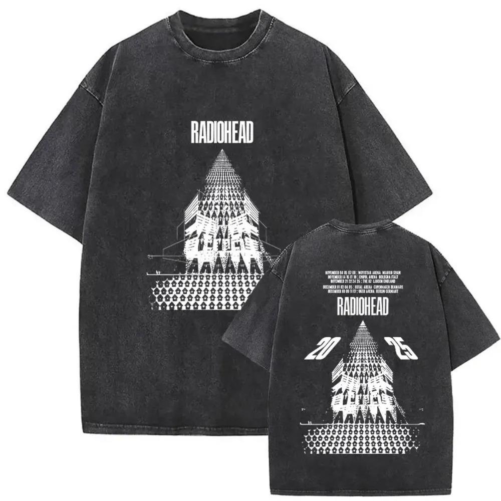 

Oversized Acid-Wash Short-Sleeve T-Shirt Featuring Radiohead OK Computer & 1997 Live Tour Vintage Graphic Print M синій