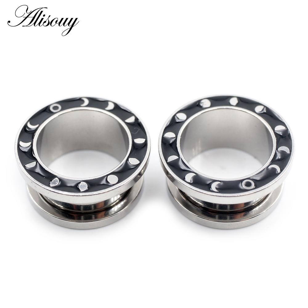 Alisouy Ohrstöpsel/-stöpsel/-dehner/-ohrringe/-piercing/körperschmuck, 2 Stück, Edelstahl, Mondfinsternis, Emaille