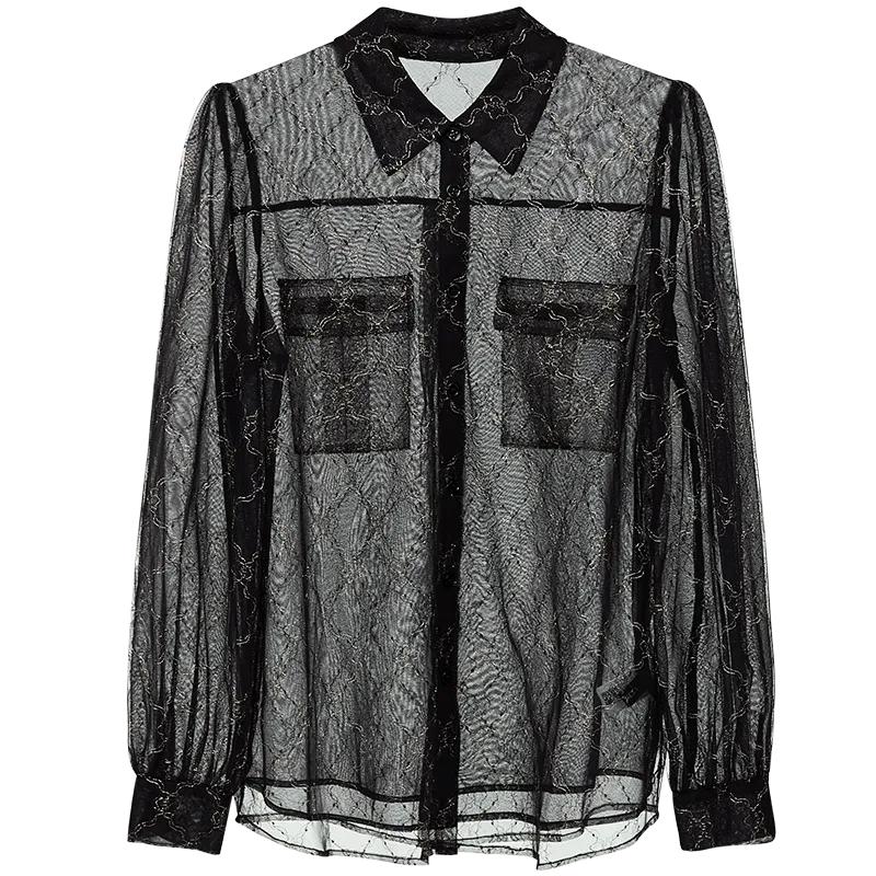 

Women s New Stitched POLO Collar Button Fashion Loose Versatile Casual Long Sleeve Shirts S чорний