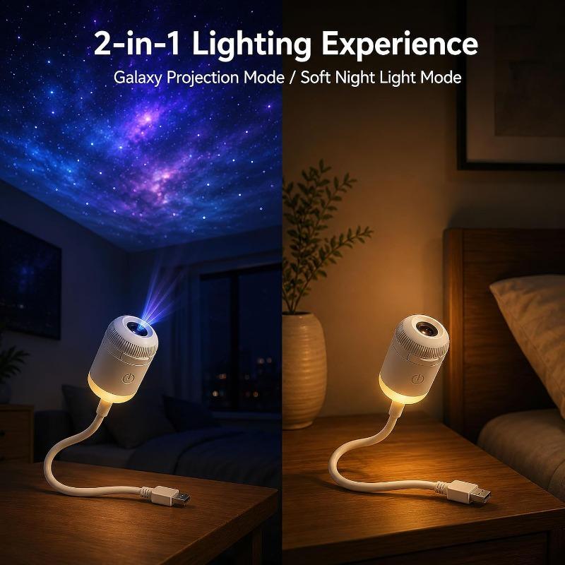 2-in-1 Galaxie Projektor Nachtlicht USB LED Sternenhimmel Lampe 360° Drehung Einstellbare Helligkeit für Schlafzimmer Decke Raum Auto Dekoration