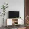 TV Cabinet for TVs Up To 45 Inches Solid Wood Legs Scandinavian Style 3 Open Compartments 1 Cupboard 120 X 30 X 60 Cm