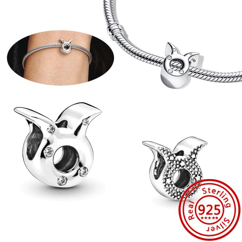 100% 925 Sterling copper Sparkling Twelve Star Sign Zodiac Constellation Charm Beads Fit Original Pandora Bracelet Women Zircon
