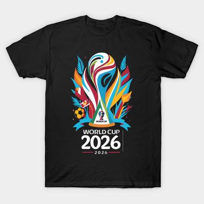 Men Black Print T-shirt World Cup 2026 Soccer Tournament 2026 No-Cut Transfer Paper Print Cotton Tshirt